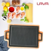 Lava Döküm Dikdörtgen Çift Yön Izgara Hot Plate Döküm Demir Yekpare Çift Kulplu Kayın Servis Ahşabı Ölçü 22x30cm. thumbnail 7