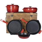 LAVA Döküm Naturel Ahşap Sandık Hediyeli Çeyiz Seti  Kırmızı thumbnail 1