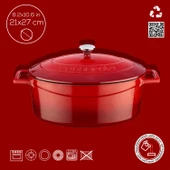 Lava Döküm Oval Tencere. Folk Serisi Ölçü 21x27cm.  Kırmızı - 4