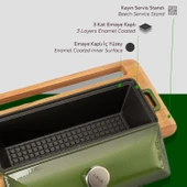 Lava Döküm Ekmek Tenceresi / Kayın Ağacı Servis Standı / Terrine Serisi. Ölçü 11x29cm.  Yeşil thumbnail 5