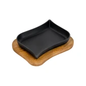 Lava Döküm Dikdörtgen Servis Tabağı ve Ahşap altlığı. Ölçü 13x19cm. - 2
