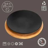 Lava Döküm Yuvarlak Servis Tabağı ve Kayın Servis Ahşabı. Çap(Ø)25cm. - 2