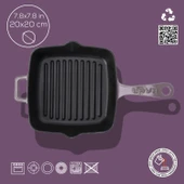 Lava Döküm Kare Izgara Tava Döküm Demir Yekpare Saplı Ölçü 20x20cm.  Mor thumbnail 4