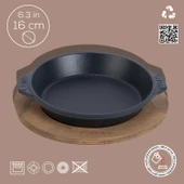 Lava Döküm Yuvarlak Servis Tabağı ve Ahşap altlığı. Çap(Ø)16cm. - 2