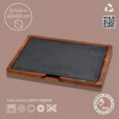 Lava Döküm Ahşap ve Döküm Demir Hot Plate Servis Tahtası. Ölçü 22x33cm. - 2