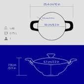 Lava Döküm Mini Wok Yekpare Kulplu Cam Kapaklı Çap(Ø)16cm.  Mavi - 4