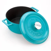 Lava Döküm Yuvarlak Tencere Döküm Demir Yekpare Kulplu Spring Serisi Çap(Ø)24cm.  Turkuaz thumbnail 3