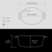 Lava Döküm Oval Tencere. Trendy Serisi Ölçü 21x25cm.  Siyah thumbnail 5