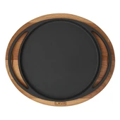 Lava Döküm Yuvarlak Pizza Krep Pankek Tavası Döküm Demir Yekpare Çift Kulplu Kayın Servis Ahşabı Çap(Ø)20cm. thumbnail 3