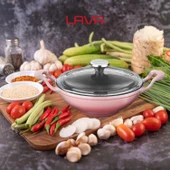Lava Döküm Mini Wok Yekpare Kulplu Cam Kapaklı Çap(Ø)16cm.  Pembe - 6