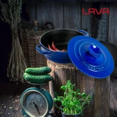 Lava Döküm Yuvarlak Tencere Döküm Demir Kapak Experience Majolik Serisi Çap(Ø)28cm  Mavi thumbnail 7