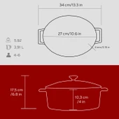 Lava Döküm Oval Tencere. Folk Serisi Ölçü 21x27cm.  Kırmızı - 5