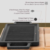 Lava Döküm Dikdörtgen Çift Yön Izgara ve Düz Yüzey Hot Plate Kayın Servis Ahşabı Ölçü 22x15cm. thumbnail 5