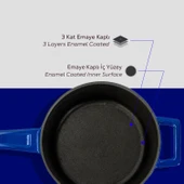 Lava Döküm Yuvarlak Sos Tenceresi Cam kapaklı, Metal Saplı. Glaze Serisi Çap(Ø16 cm. Mavi - 6