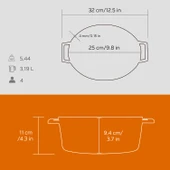 Lava Döküm Oval Tencere. Trendy Serisi Ölçü 21x25cm.  Turuncu thumbnail 5