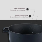 Lava Döküm Yuvarlak Tencere Cam kapaklı. Glaze Çap(Ø)28cm.  Siyah thumbnail 6