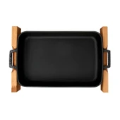 Lava Döküm Dikdörtgen Rosto ve Fırın Tepsisi Kayın Servis Ahşabı Döküm Demir Yekpare Çift Kulplu Ölçü 26x40cm. Siyah - 2