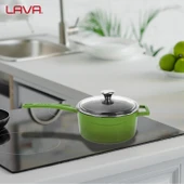 Lava Döküm Yuvarlak Sos Tenceresi Cam kapaklı, Metal Saplı. Glaze Serisi Çap(Ø16 cm.  Yeşil thumbnail 7