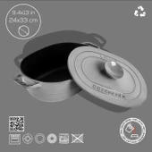 Lava Döküm Oval Tencere Döküm Demir Kapak Experience Majolik Serisi Ölçü 24x33cm.  Gri thumbnail 4