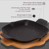 Lava Döküm Kızartma Tavası Kayın Servis Ahşabı Döküm Demir Yekpare Çift Kulplu Ölçü 26x26cm. - 4