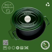 Lava Döküm Oval Tencere Döküm Demir Yekpare Kulplu Premium Serisi Ölçü 23x29cm.  Yeşil thumbnail 4