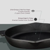 Lava Döküm Yuvarlak Kızartma Tavası Döküm Demir Yekpare Saplı. Çap(Ø)30cm thumbnail 6