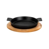 Lava Döküm Yuvarlak Sahan Döküm Demir Yekpare Çift Kulplu Kayın Servis Ahşabı. Çap(Ø)18cm. thumbnail 1