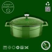 Lava Döküm Oval Tencere. Folk Serisi Ölçü 21x25cm.  Yeşil thumbnail 4