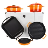 LAVA Döküm Beyaz Ahşap Sandık Hediyeli Çeyiz Seti  Turuncu thumbnail 1