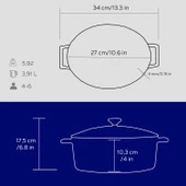 Lava Döküm Oval Tencere. Folk Serisi Ölçü 21x27cm.  Mavi thumbnail 5