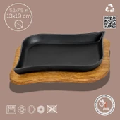 Lava Döküm Dikdörtgen Servis Tabağı ve Ahşap altlığı. Ölçü 13x19cm. - 4