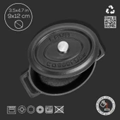 Lava Döküm Mini Oval Tencere. Trendy Serisi Ölçü 9x12cm.  Mat Siyah thumbnail 4