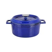 Lava Döküm Yuvarlak Tencere Döküm Demir Yekpare Kulplu Premium Serisi Çap(Ø)24cm.  Mavi thumbnail 1