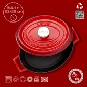 Lava Döküm Oval Tencere. Trendy Serisi Ölçü 23x29cm.  Kırmızı thumbnail 4