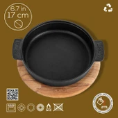 Lava Döküm Yuvarlak Güveç Kabı Döküm Demir Yekpare Çift Kulplu Kayın Servis Ahşabı Çap(Ø)17cm. - 2