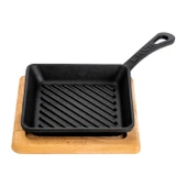 Lava Döküm Mini Kare Izgara Tava Kayın Ahşap Altlıklı Döküm Demir Yekpare Saplı Ölçü 16x16cm. thumbnail 2