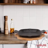 Lava Döküm Kızartma Tavası Kayın Servis Ahşabı Döküm Demir Yekpare Çift Kulplu Ölçü 26x26cm. - 5