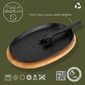 Lava Döküm Oval Fajita Tabağı Kayın Servis Ahşabı Ölçü 18x28cm. (Harici tava tutucu dahil değildir.) thumbnail 2