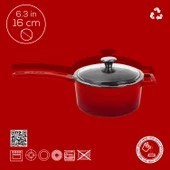 Lava Döküm Yuvarlak Sos Tenceresi Cam kapaklı, Metal Saplı. Glaze Serisi Çap(Ø16 cm.  Kırmızı thumbnail 4