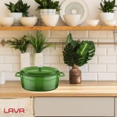 Lava Döküm Oval Tencere. Trendy Serisi Ölçü 21x27cm.  Yeşil thumbnail 7