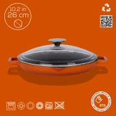 Lava Döküm Yuvarlak Kızartma Tavası Cam Kapaklı Döküm Demir Yekpare Çift Kulplu Çap(Ø)26cm.  Turuncu - 2