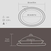 Lava Döküm Oval Döner, Kebap Tabağı Kayın Servis Ahşabı ve Bakır Dövme Formlu Kapak Ölçü 28x20cm. thumbnail 3