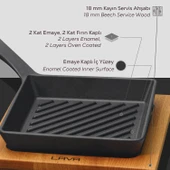 Lava Döküm Mini Kare Izgara Tava Kayın Ahşap Altlıklı Döküm Demir Yekpare Saplı Ölçü 16x16cm. thumbnail 6