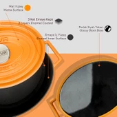Lava Döküm Oval Tencere Döküm Demir Yekpare Kulplu Spring Serisi Ölçü 21x27cm.  Turuncu thumbnail 6