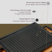 Lava Döküm Dikdörtgen Çift Yön Izgara Hot Plate Döküm Demir Yekpare Çift Kulplu Kayın Servis Ahşabı Ölçü 22x30cm. thumbnail 6