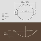 Lava Döküm Yuvarlak Wok Döküm Demir Yekpare Çift Kulplu Çap(Ø)38cm. thumbnail 5