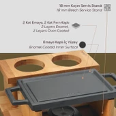 Lava Döküm Dikdörtgen Çift Yön Izgara ve Düz Yüzey Hot Plate Kayın Servis Ahşabı Ölçü 22x15cm. (Iısıtıcı dahil değildir) thumbnail 5