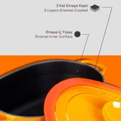 Lava Döküm Oval Tencere Döküm Demir Kapak Experience Serisi Ölçü 24x33cm.  Turuncu thumbnail 6