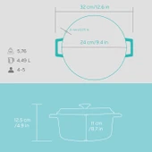 Lava Döküm Yuvarlak Tencere Döküm Demir Yekpare Kulplu Spring Serisi Çap(Ø)24cm.  Turkuaz thumbnail 5