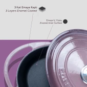 Lava Döküm Oval Tencere Döküm Demir Kapak Heritage Serisi Ölçü 22x28cm.  Mor thumbnail 7